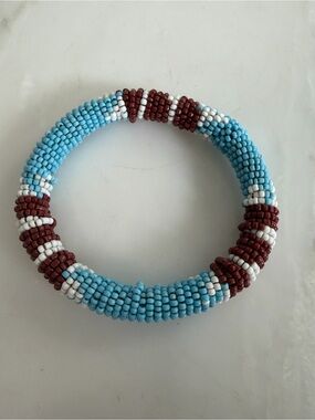 Handmade blue brown beaded bracelet